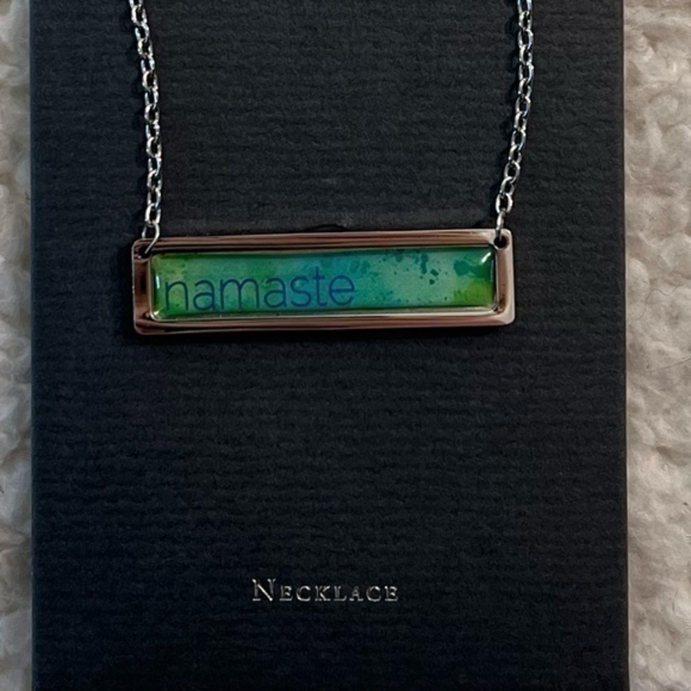 Lucy Lu "NAMASTE" Silver/Enamel Bar Necklace - Picture 3 of 4
